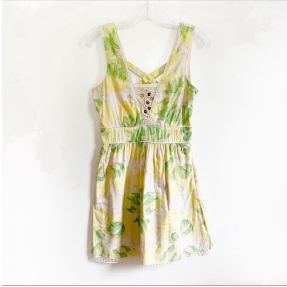 Free People dress yellow green floral vintage mini - Picture 2 of 9